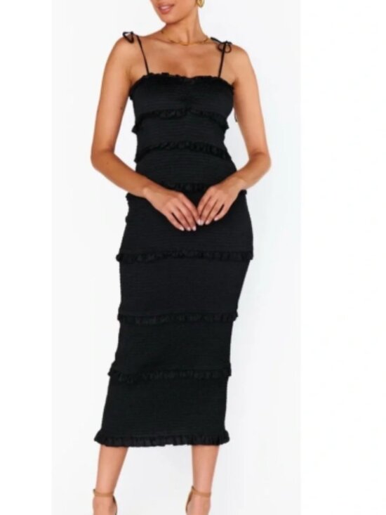 Show Me Your MuMu Dresses & Skirts - NWT Show Me Your MuMu Stella Black Smocked Midi Dress Size XL Party Guest